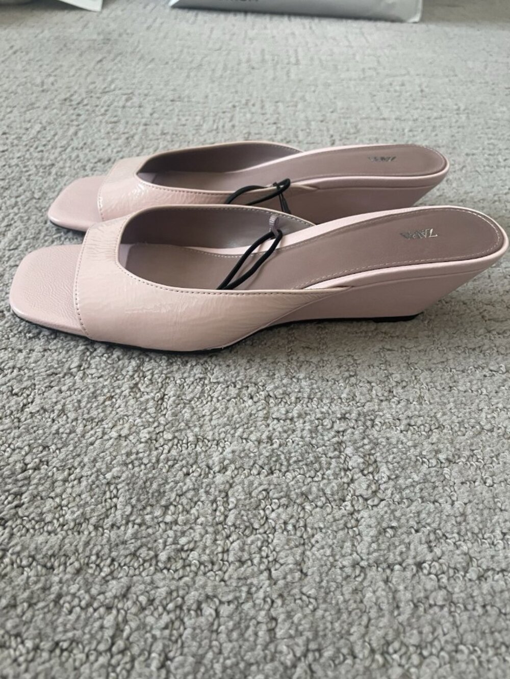 Zara Pink Rose Leather Wedge Sandals Open Toe Fashion Size 38 US 7.5 Shoes - Picture 7 of 11